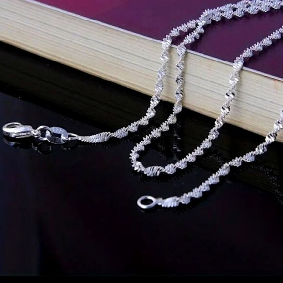 Double Layer Water Wave Chain Silver Plated Necklace Chain - Picture 3 of 5
